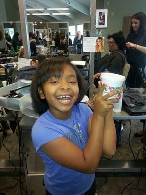 Happy customer of a hot cup of hot chocolate!