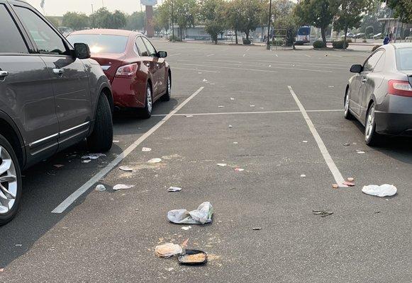 Filthy dirty parking lot, everywhere.