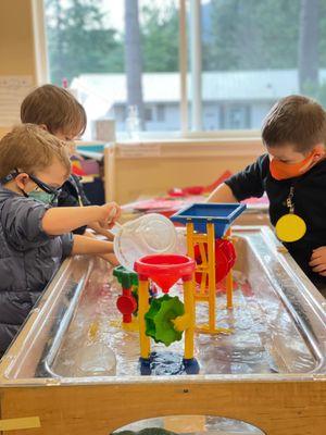 The water table in the preschool's activity room.