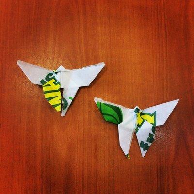 Pair of origami butterflies @subway #fastfoodorigami