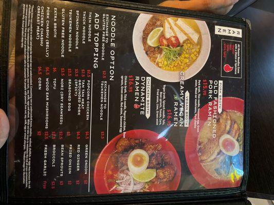 Ramen menu