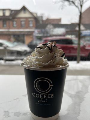 Hot mocha with whipped cream, yum