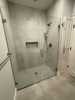 Beautifully crafted curbless walk-in shower