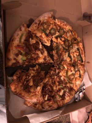 Marinated pork and chicken pizza