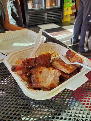 Bbq ribs and bbq pork.