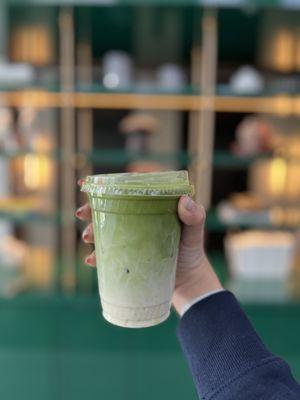 12oz Iced Lavender Matcha (~$6): with oat milk (+75¢)