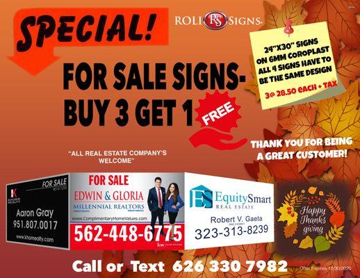 Roli Signs is giving thanks with a  FREE sign!1