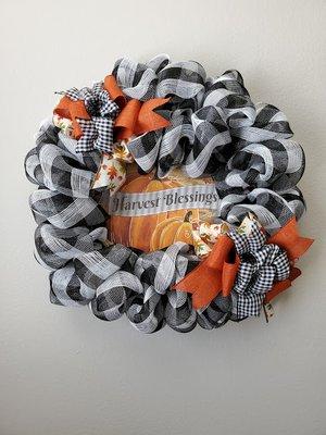 Harvest Blessing 14in base Mesh Wreath $75 + tax  Sale 30% Off LAST ONE