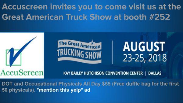 The Great American Trucking Show is in town. We will be there in the Health Pavilion. Come see us!