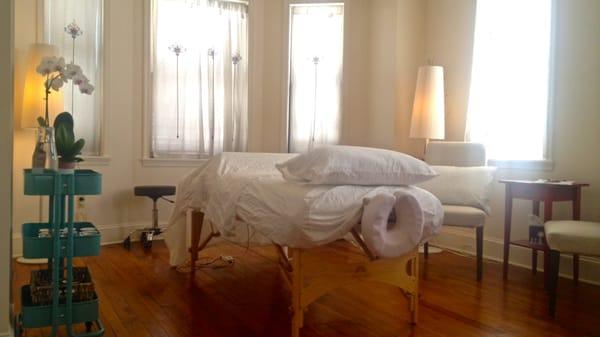 Serene treatment space at Charm City Healing - within the Spector Chiropractic Building in the heart of Federal Hill!