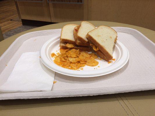 The chips bring a texture explosion in one's mouth,  a powerful juxtaposition in contrast with the moist, jelly-soaked bread.