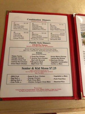 Chinese menu