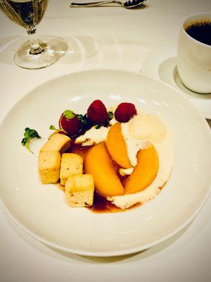 Peaches and cream dessert was to die for, exquisite is the only appropriate word to describe!