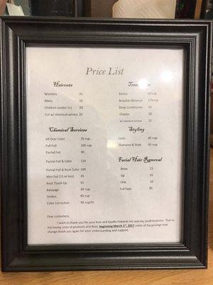 Price list