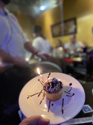 Pre-birthday warm up dinner at Kobe Steakhouse in Brandon, complete with birthday cupcake!!!