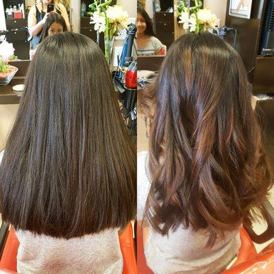 Balyage highlights on her natural color.