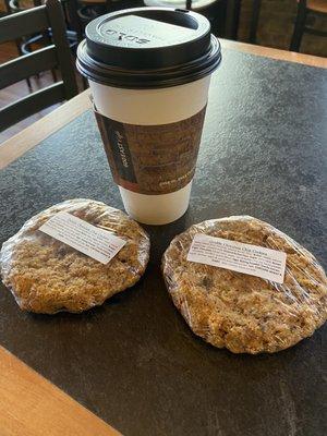 Peeps coffee drink and double chocolate chip cookie!