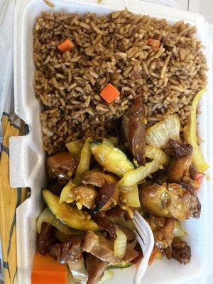 Bourbon chicken veggies and rice