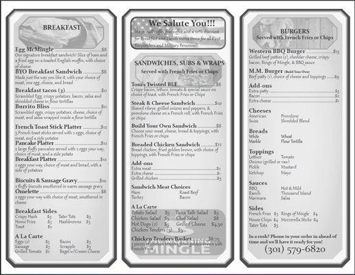 The Morning Mingle Menu