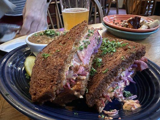 Reuben with beans and dirty rice soup