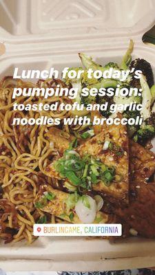 Toasted tofu and garlic noodles with broccoli