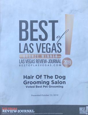 We won best of Las Vegas 2019 for best grooming salon