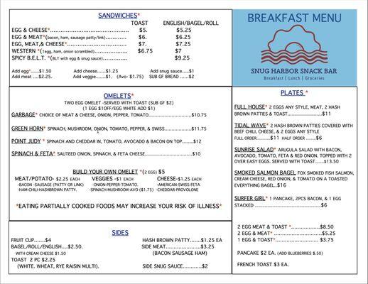 Breakfast menu