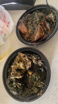 To-go i ordered Efo Riro Soup w/ no meat. This is full of it. Entire order was wrong