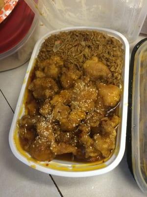 Sesame chicken dinner plate