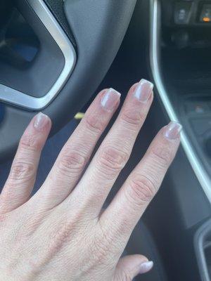 Cut my nails down but did a pearl powder "glaze" on top. Love going shorter!