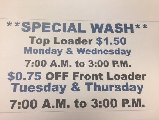 Wash Specials 7am-3pm Tue & Thur