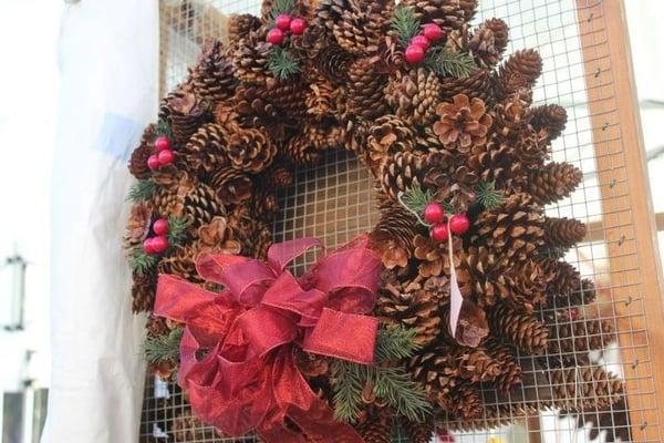 Beautiful pinecone wreath creation offered by one of the artists