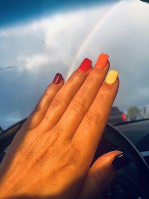 Rainbow acrylic nails