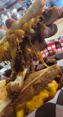 Old Fashion Grilled Cheese- Mac and cheese grilled cheese, and "old fashion" meat. So good!