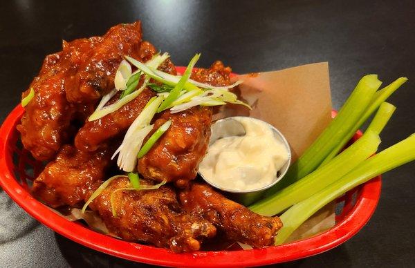 1 doz. Wing Special w/ whiskey BBQ sauce.