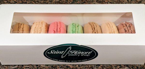 Assorted boxed macarons.