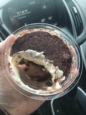 Tiramisu. Good coffee taste in the bottom and creaminess for a prepared product. $6