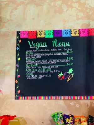 Vegan menu