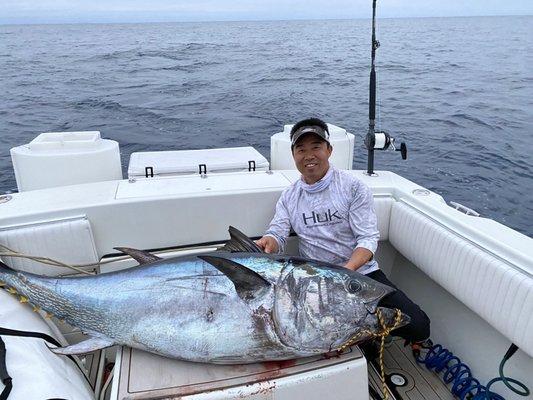 We will set you up for success!  This was a local bluefin we fought on the frozen flyer, kite fishing with helium.