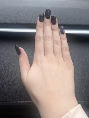 Black SNS nails with glitter