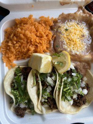 3 asada taco combo plate