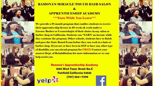 HERE'S YOUR OPPORTUNITY TO BE WORKING AS A BARBER / COSMETOLOGIST IN "ONLY" 10 WEEKS!!! also visit us at www.fairfieldhairsalon.com