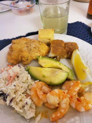 Garlic Shrimp & Fried Flounder