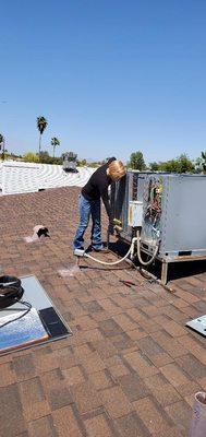 Replaced a condenser coil for a package unit, on the roof.