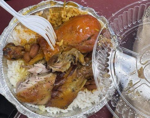 White rice , baked chicken, stew chicken &!beans