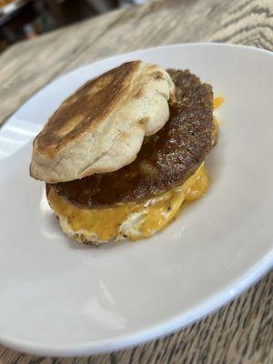 Bagel sandwich with sausage egg and cheese