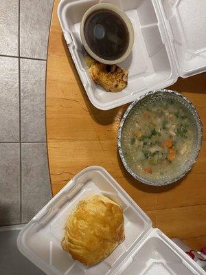 take out french onion and Homemade Chicken Pot Pie Dinner