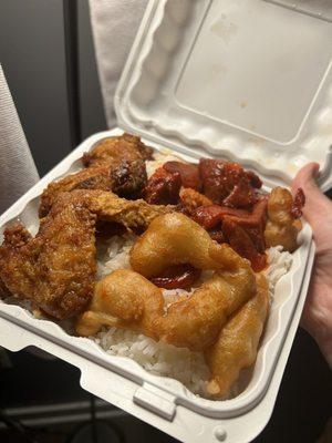 A2. Chicken Wings, Boneless Spare Ribs, Fried Wonton and Chicken Fingers Combo with White Rice