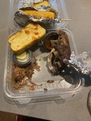 My half made $20 plate with brisket. Yes that's all the brisket they gave me. I pretty much paid for corn and mashed potatoes.