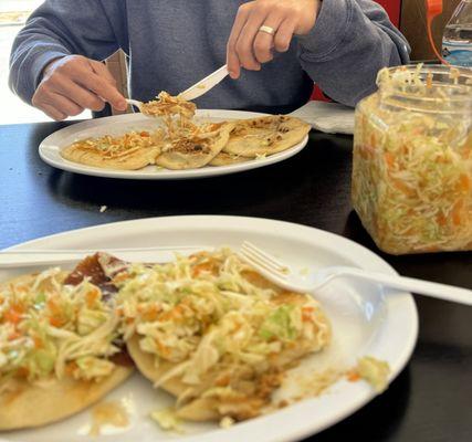 Pupusas with extra curtido on the side.